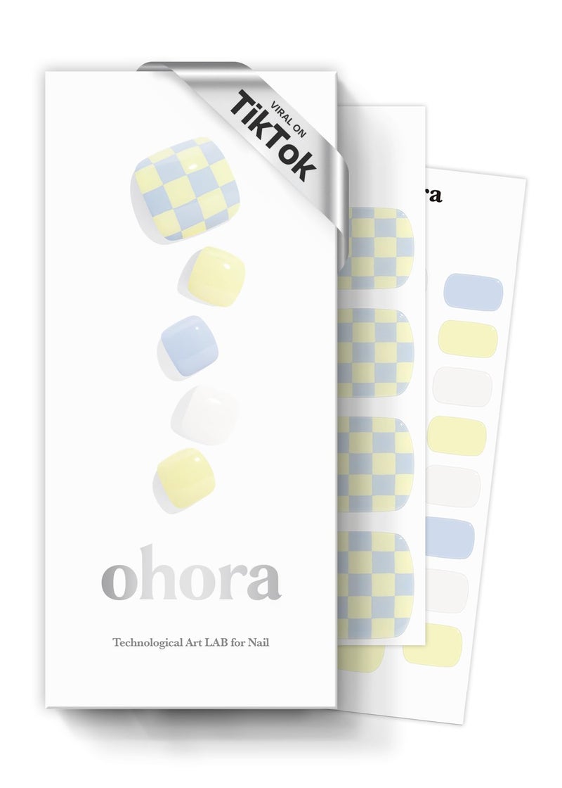 ohora SemiCured Gel Pedi Strips 34pcsP Marble Soda  Includes 16 Solid Color 14 Accent Wraps 2 Prep Pads Nail File  Wooden Stick